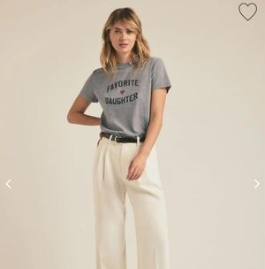 Favorite Daughter Heather Gray Tee with Navy Logo and Pink Heart